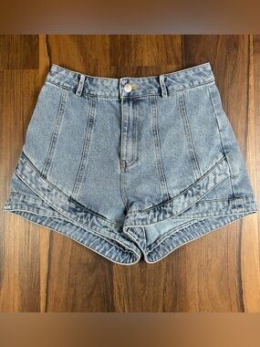 Grace Light Blue Panel-Detail Denim Shorts